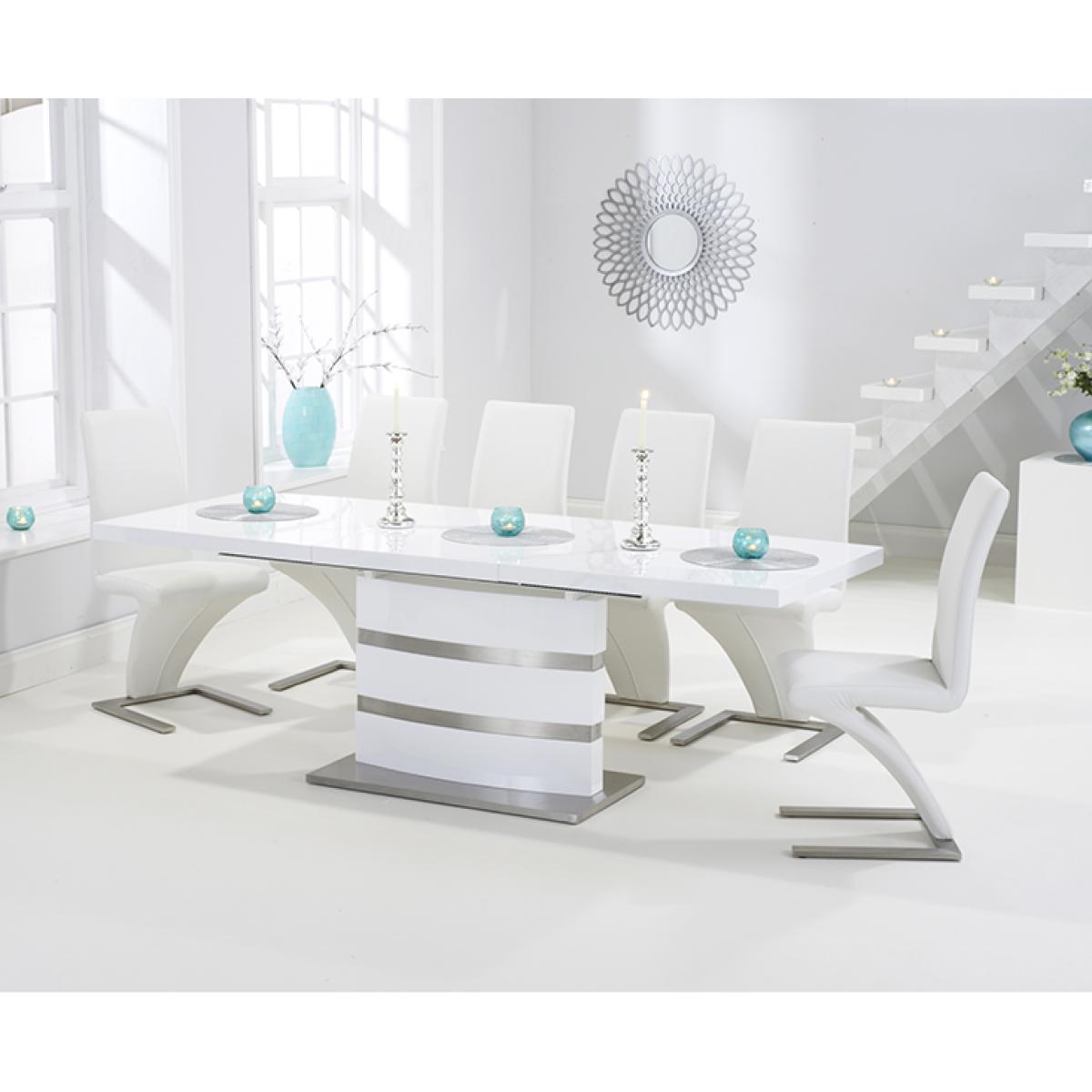 Babington 160cm White High Gloss Extending Dining Table With 10 Ivory White Hampstead Z Chairs – image 3