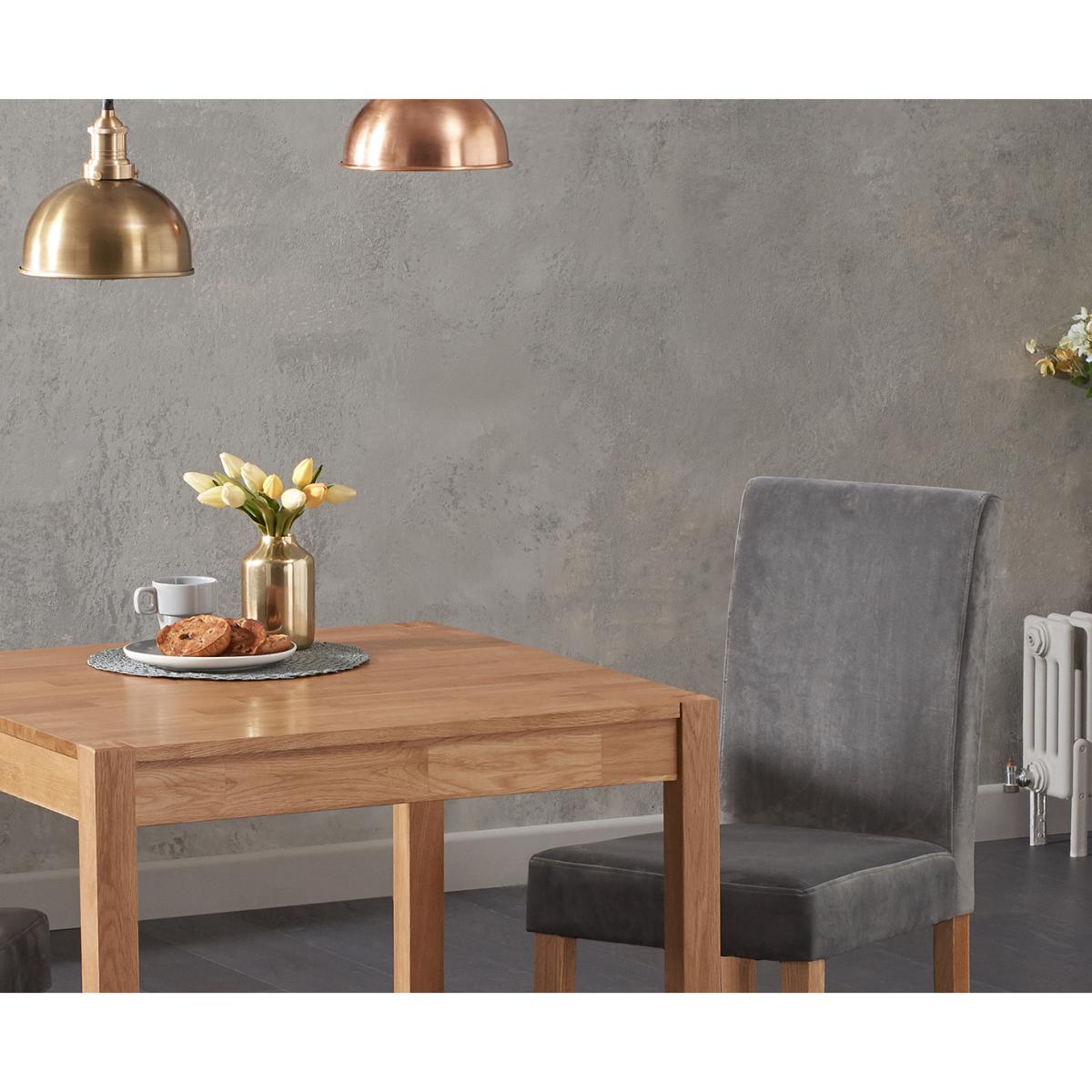 York 80cm Solid Oak Dining Table With 4 Grey Lila Velvet Chairs – image 2