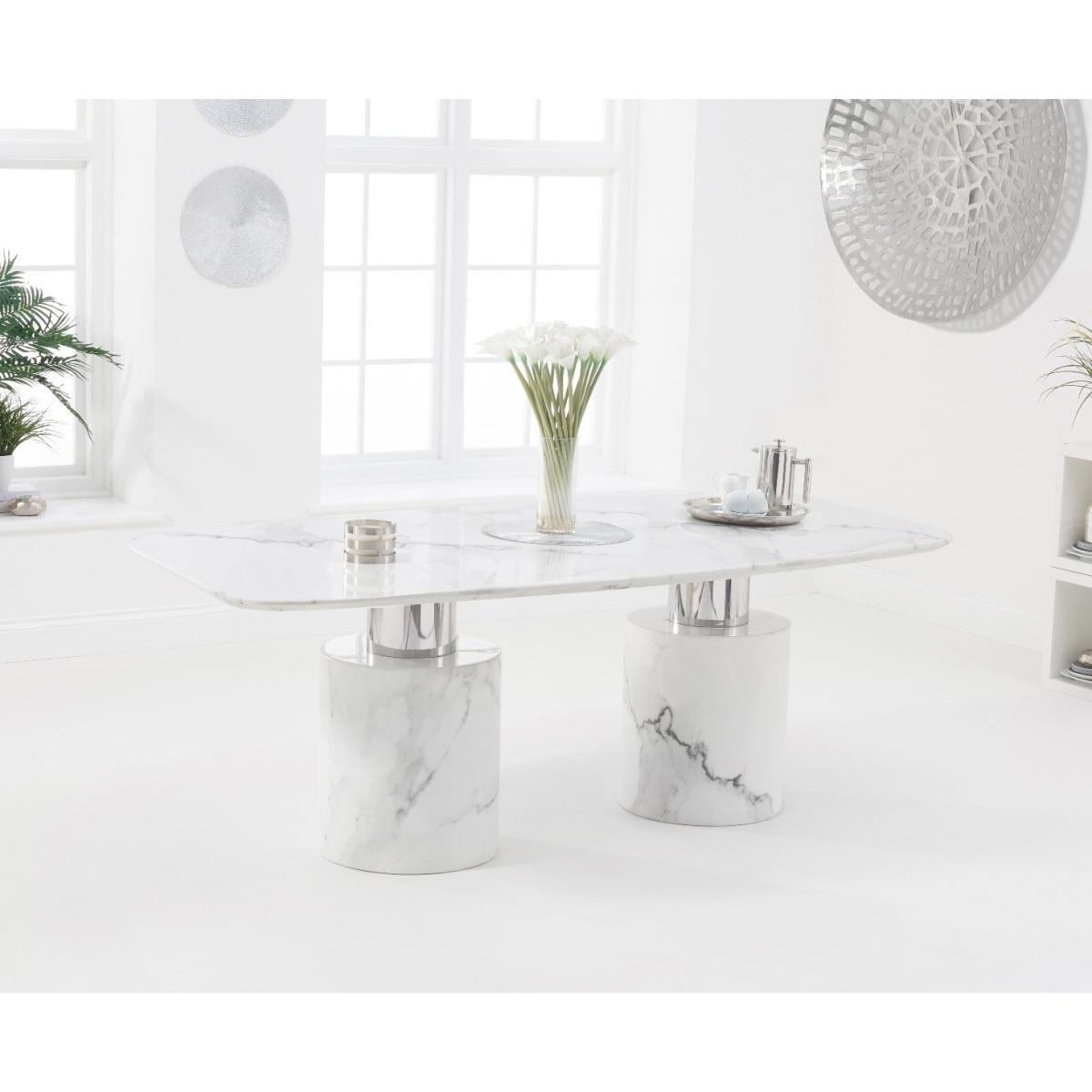 Antonio 180cm White Marble Table With 8 Grey Lorenzo Chairs – image 2