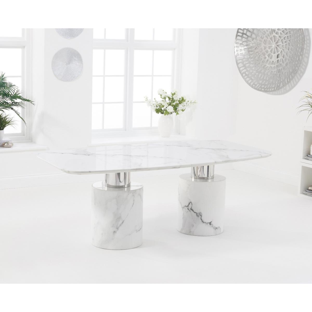 Antonio 180cm White Marble Table With 8 Grey Lorenzo Chairs – image 3