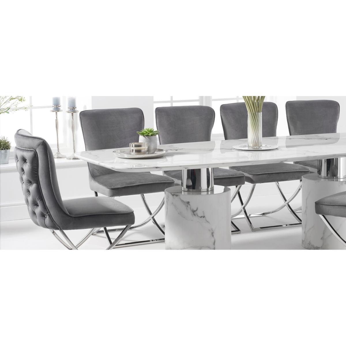 Antonio 180cm White Marble Table With 8 Grey Lorenzo Chairs – image 5