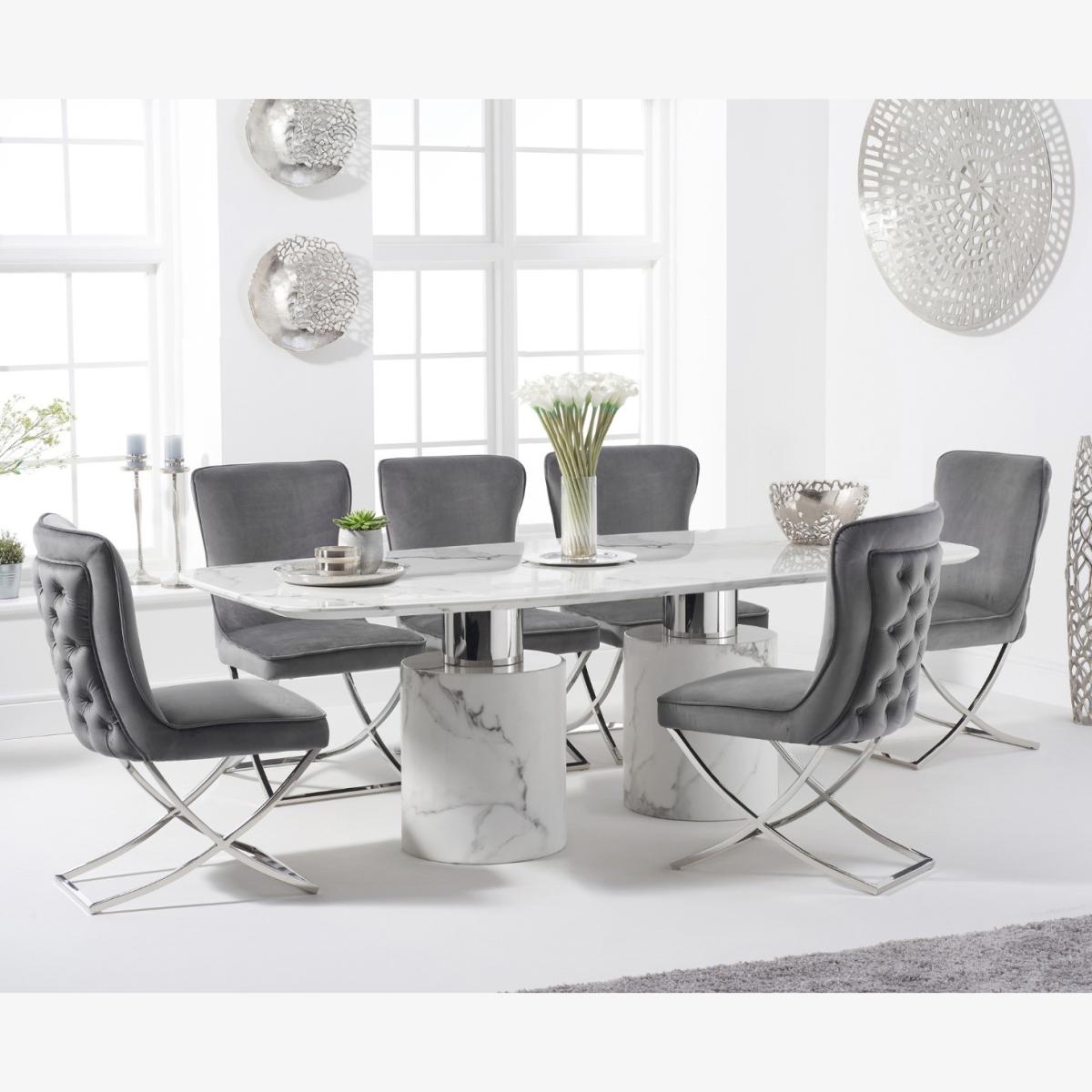 Antonio 180cm White Marble Table With 8 Grey Lorenzo Chairs – image 1