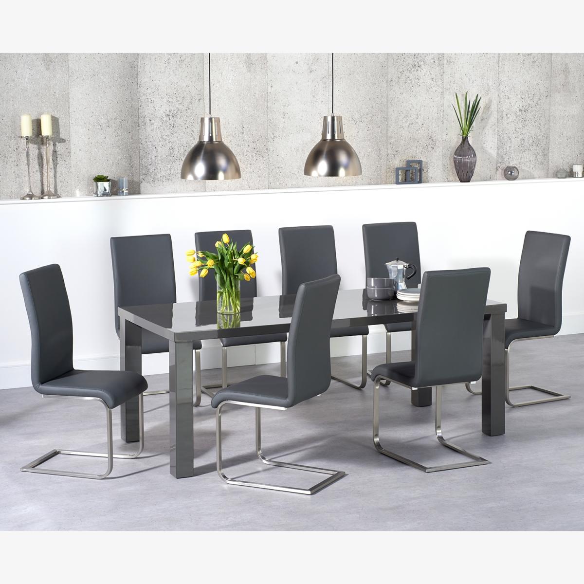 Atlanta 200cm Dark Grey High Gloss Dining Table With 8 Black Malaga Chairs