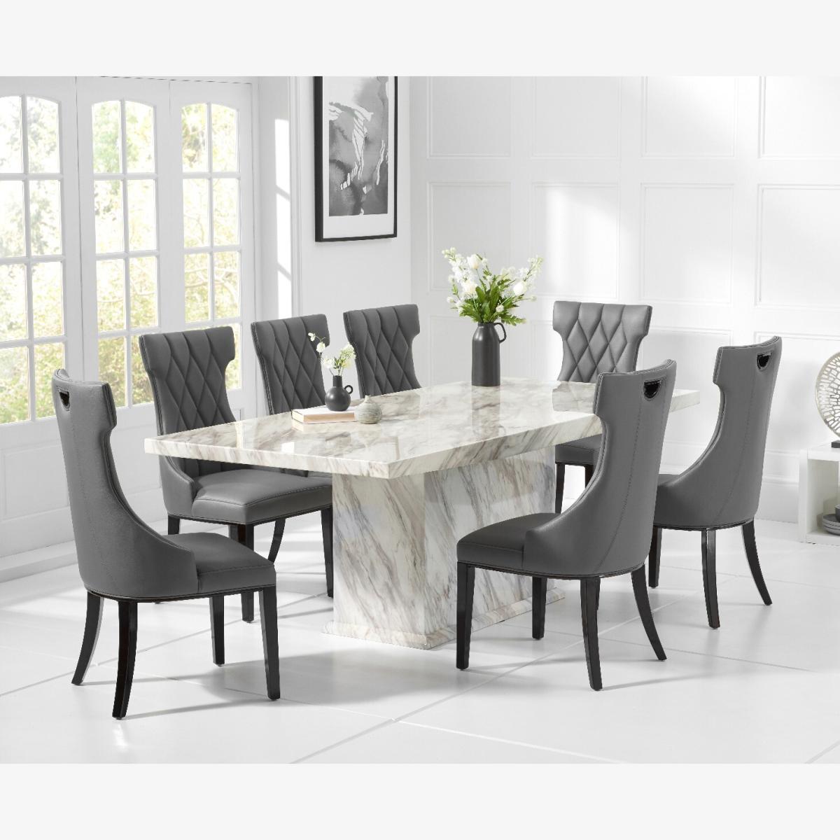 Calacatta 220cm Marble-Effect Dining Table With 8 Grey Freya Chairs
