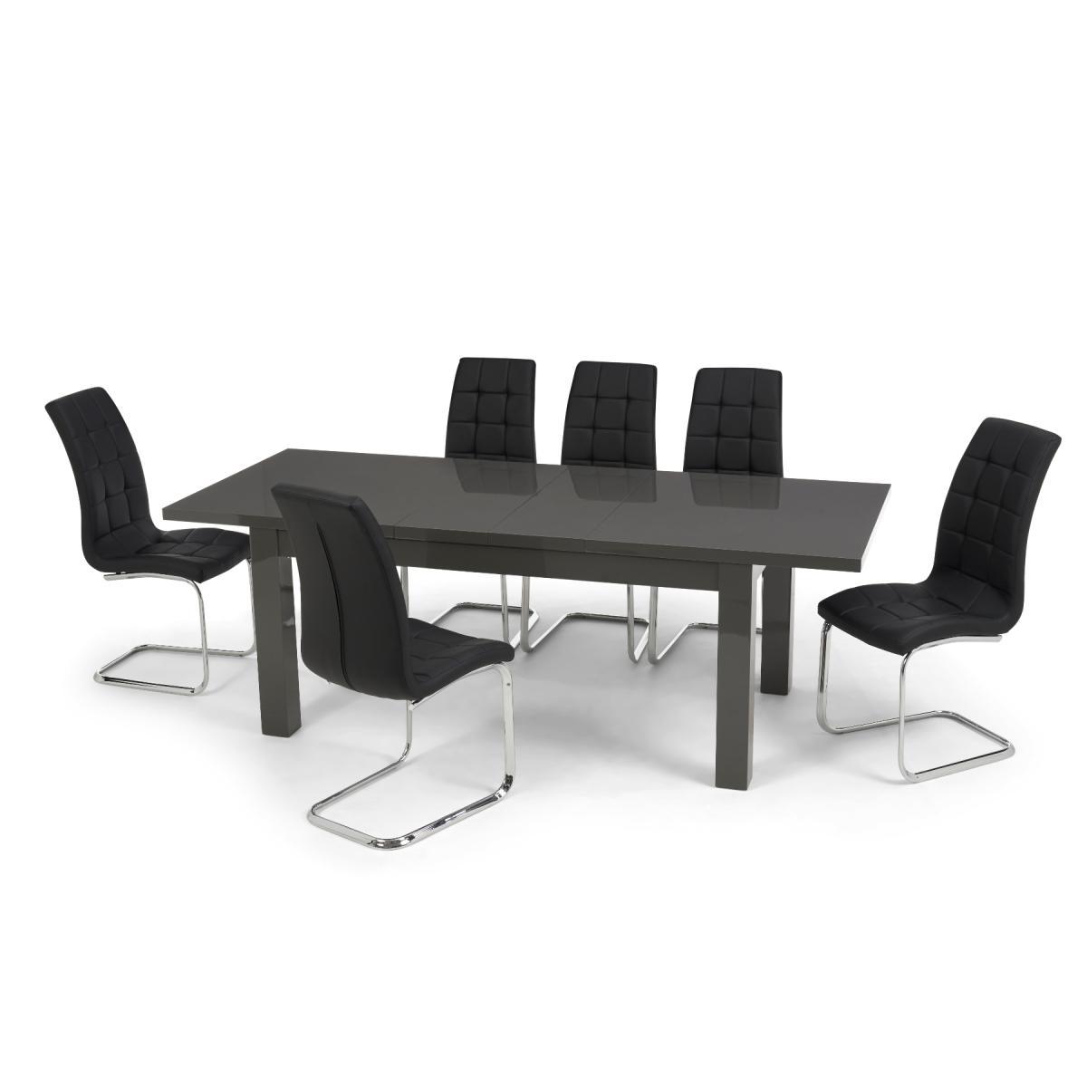 Atlanta Dark Grey Gloss 160-220cm Extending Dining Table with Lorin Chairs - Grey, 4 Chairs – image 11