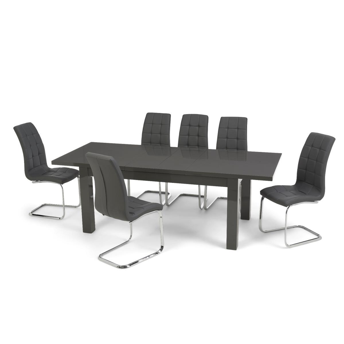Atlanta Dark Grey Gloss 160-220cm Extending Dining Table with Lorin Chairs - Grey, 4 Chairs – image 15