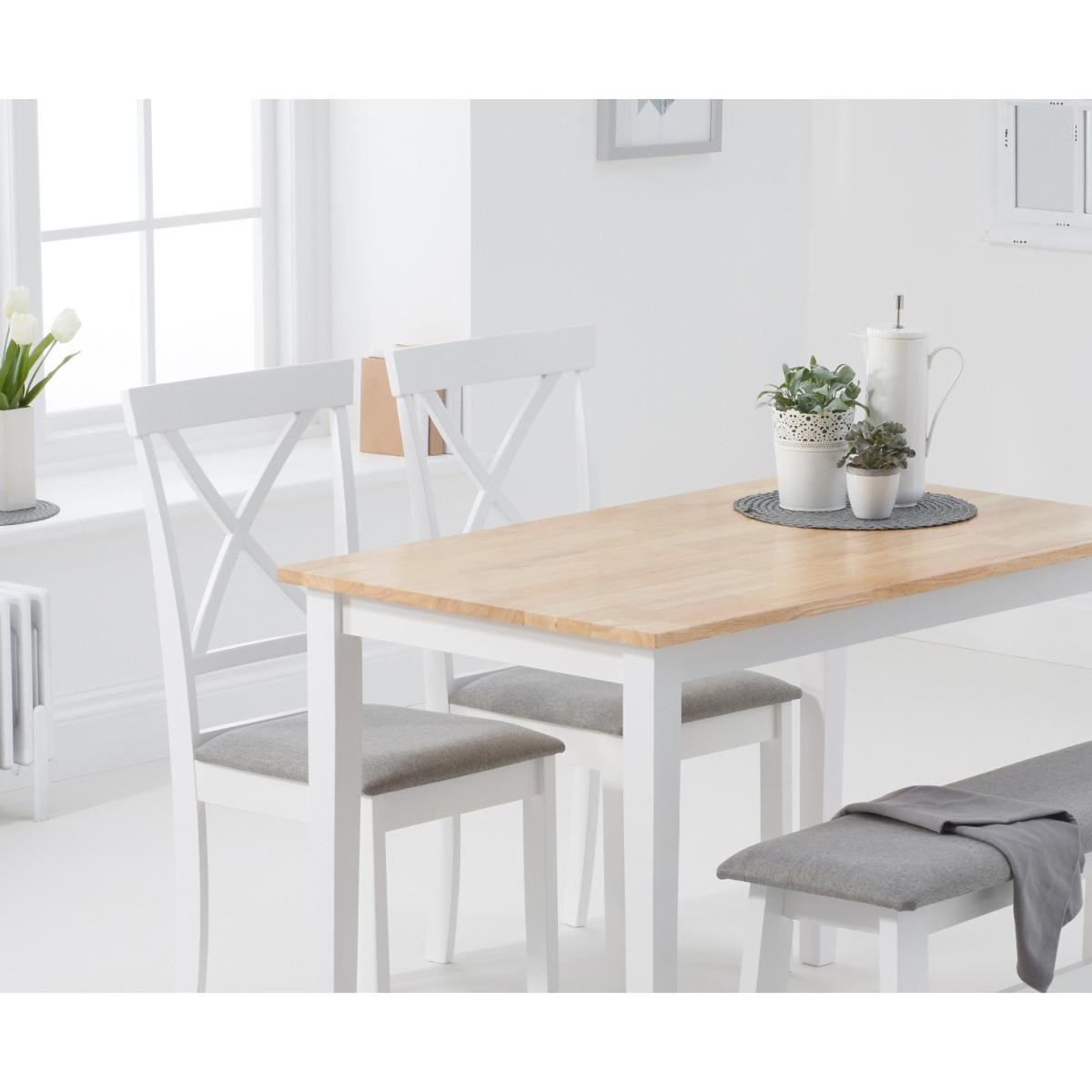 Chiltern 114cm Oak and White Table with Epsom Chairs with Grey Fabric Seats and Bench - Oak and White, 2 Chairs – image 2