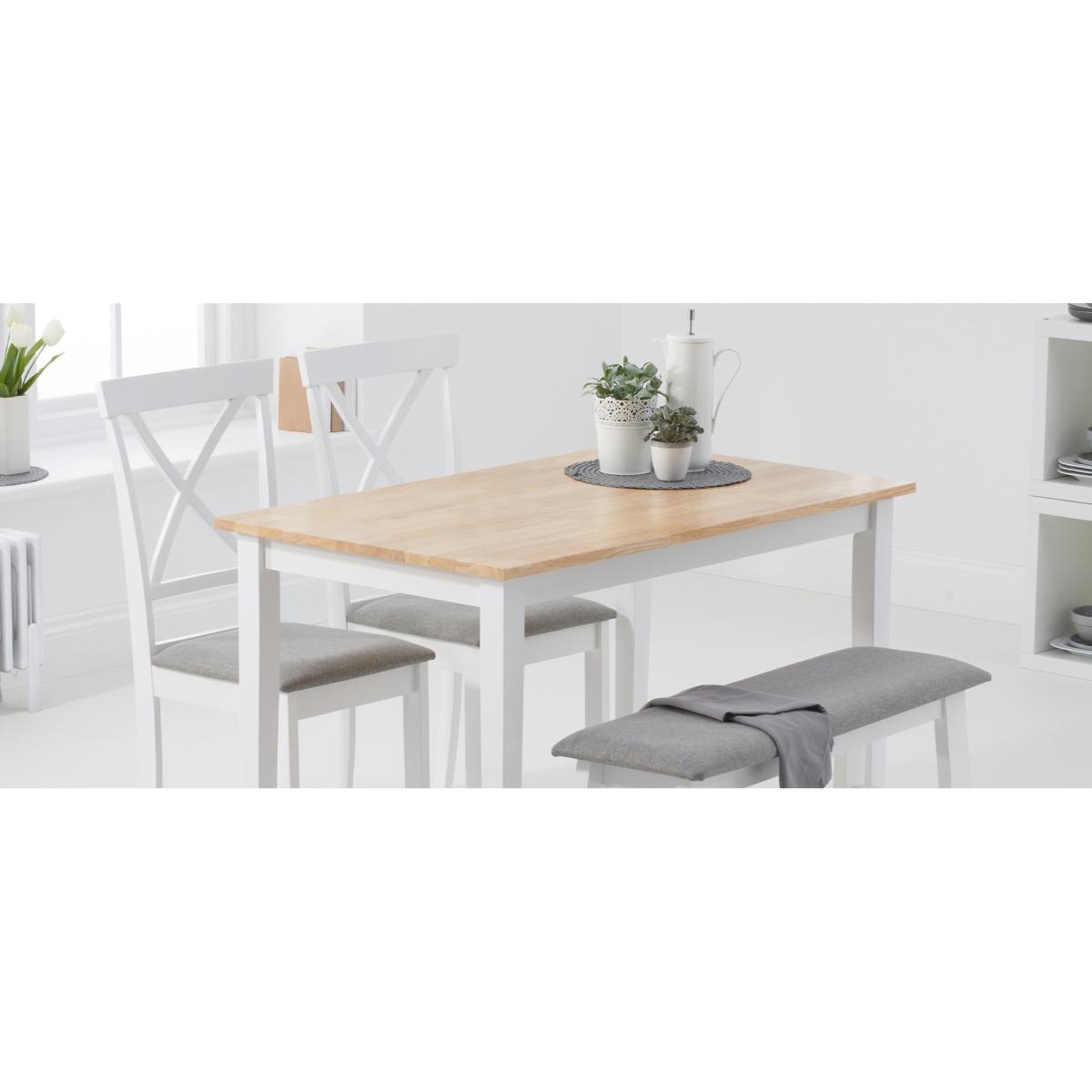Chiltern 114cm Oak and White Table with Epsom Chairs with Grey Fabric Seats and Bench - Oak and White, 2 Chairs – image 8