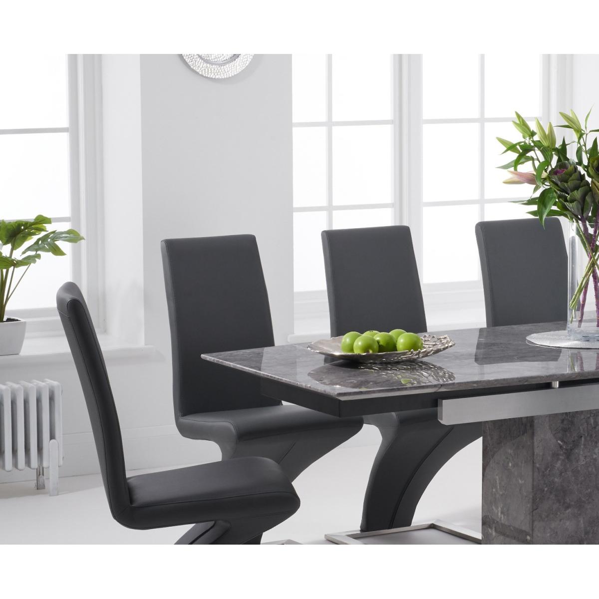 Metropolis 160cm Extending Grey Marble Dining Table With 8 Black Hampstead Faux Leather Chairs – image 2