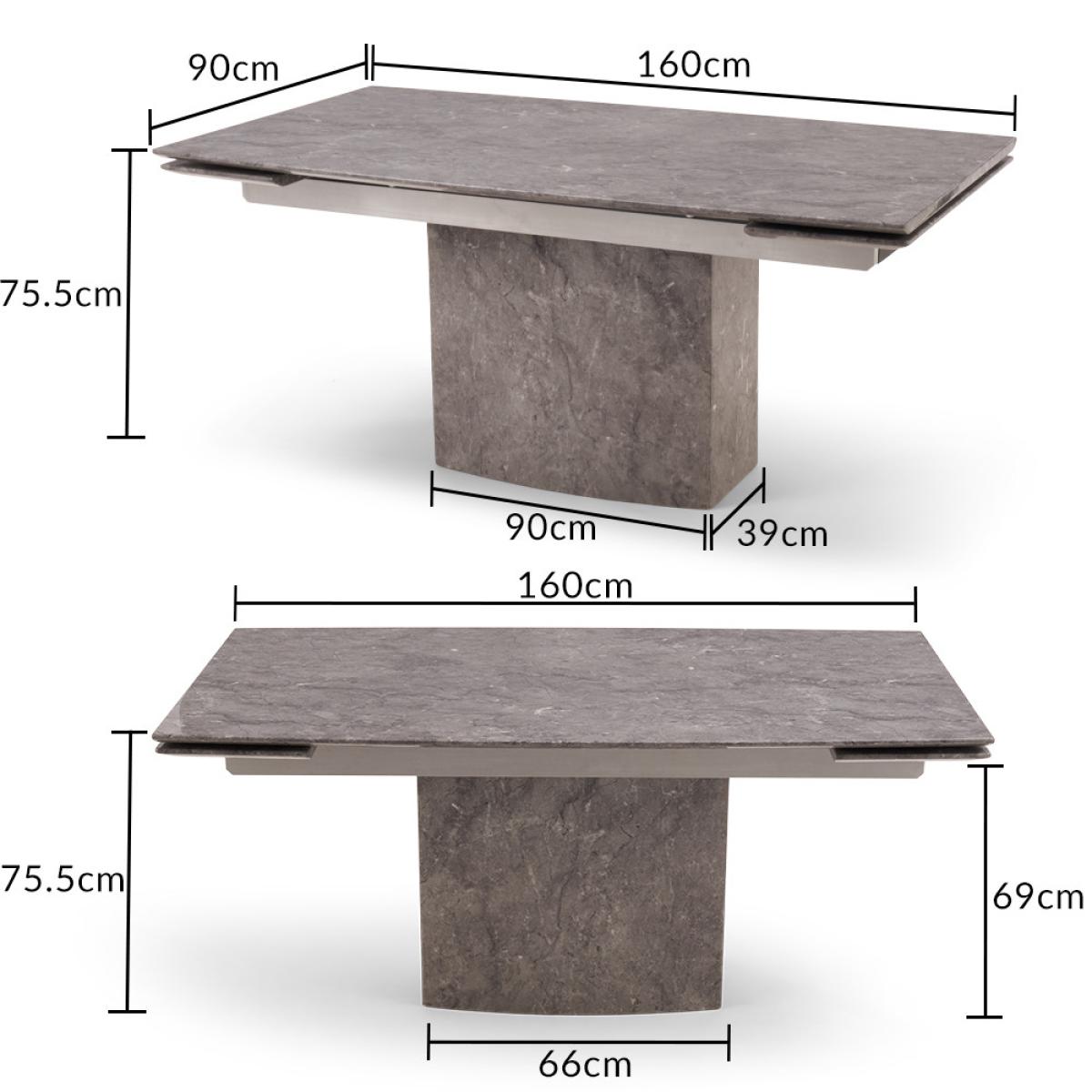 Metropolis 160cm Extending Grey Marble Dining Table With 8 Black Hampstead Faux Leather Chairs – image 21