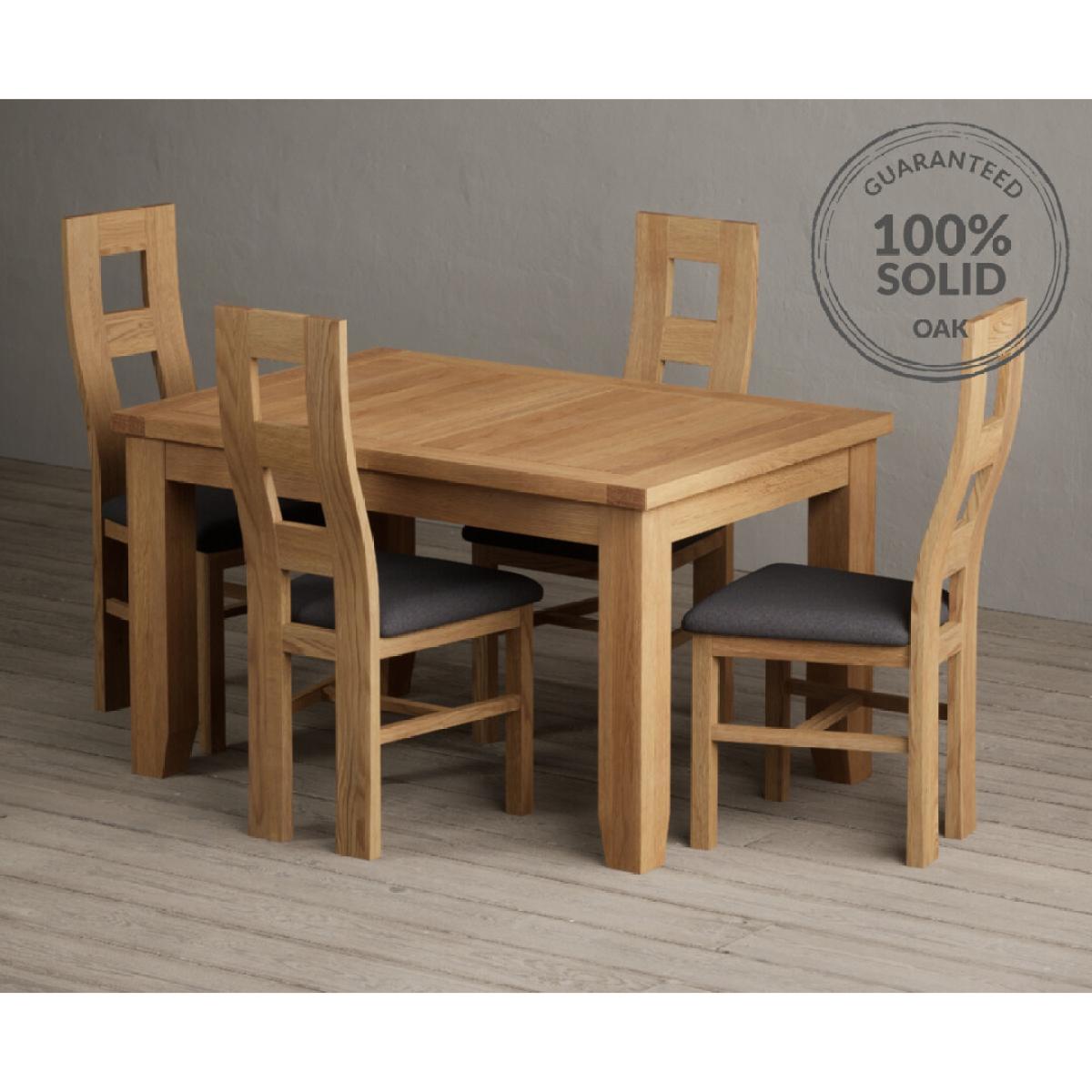 Extending Yateley 130cm Solid Oak Dining Table with 6 Linen Natural Chairs – image 2