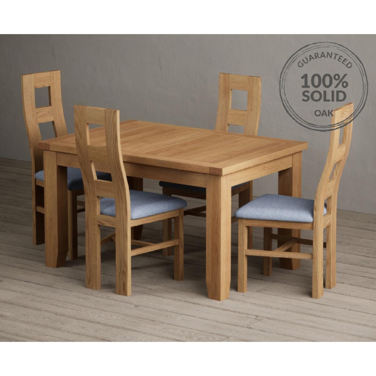 Extending Yateley 130cm Solid Oak Dining Table with 6 Linen Natural Chairs – image 17