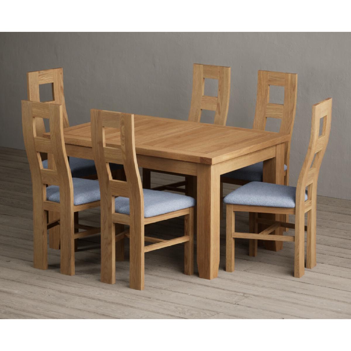 Extending Yateley 130cm Solid Oak Dining Table with 6 Linen Natural Chairs – image 20