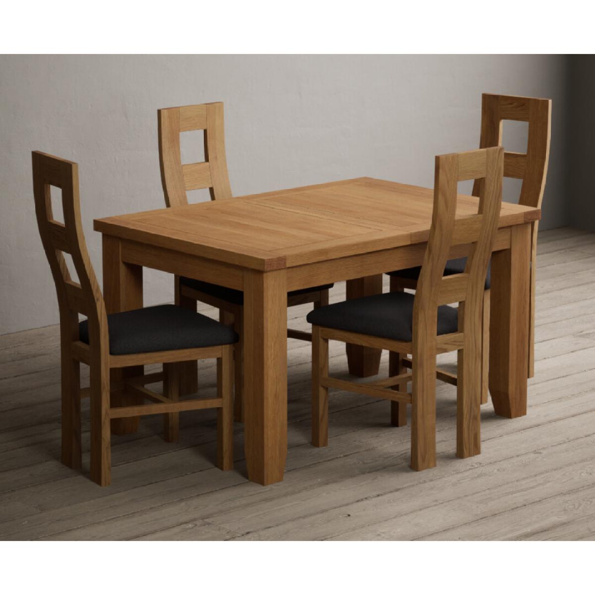 Extending Yateley 130cm Solid Oak Dining Table with 6 Linen Natural Chairs – image 3