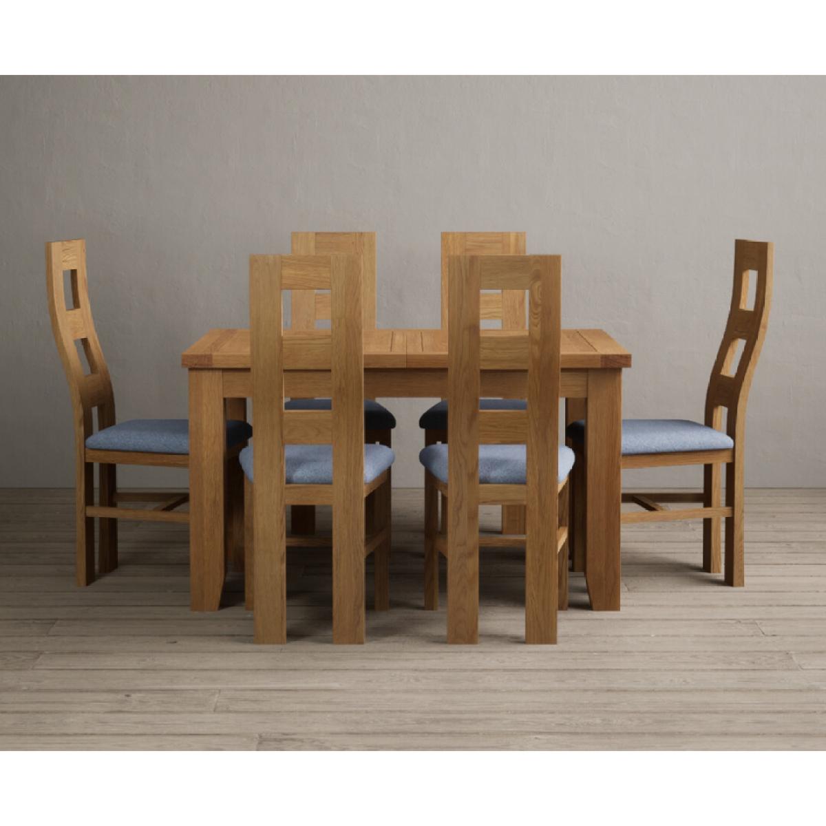 Extending Yateley 130cm Solid Oak Dining Table with 6 Linen Natural Chairs – image 21