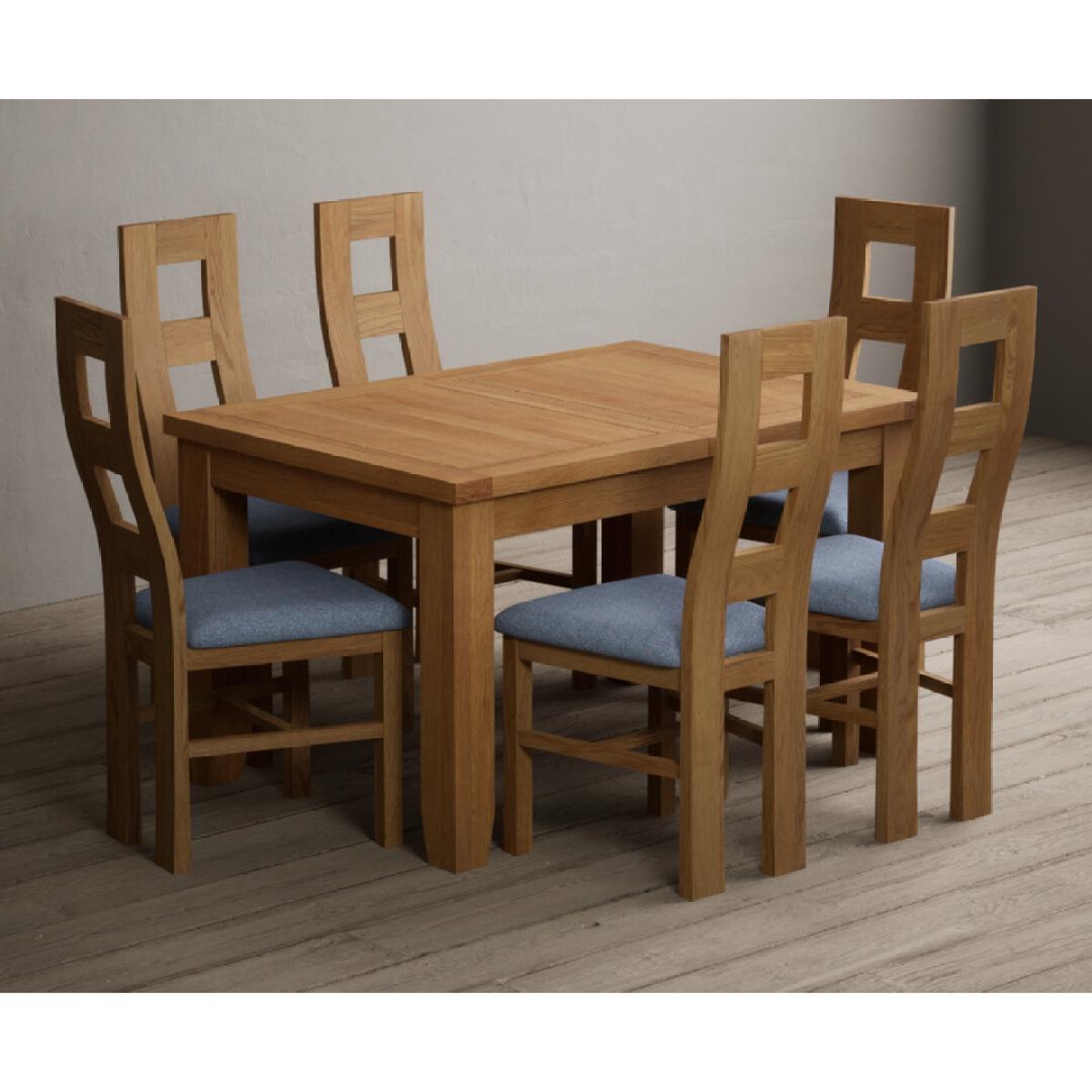 Extending Yateley 130cm Solid Oak Dining Table with 6 Linen Natural Chairs – image 22