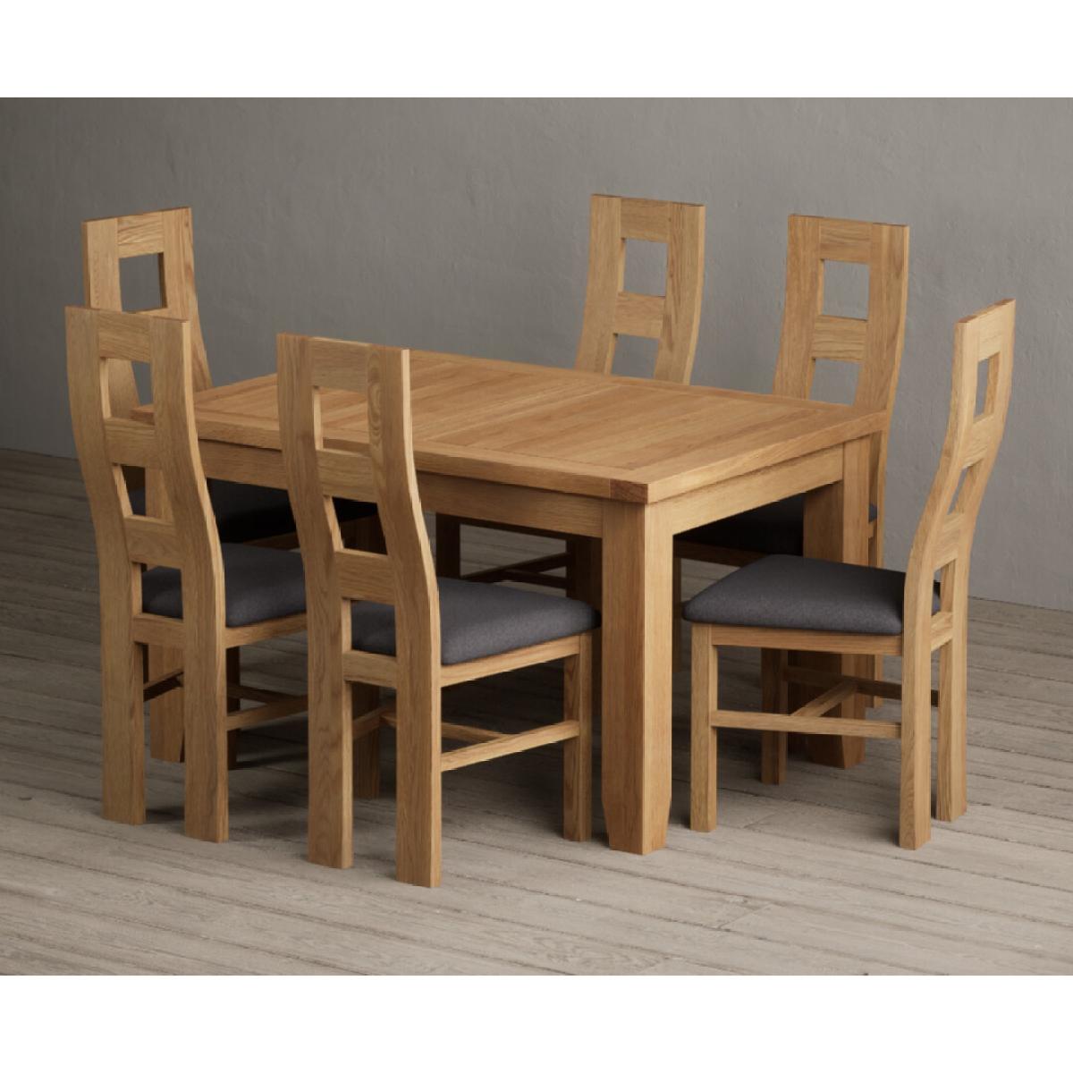 Extending Yateley 130cm Solid Oak Dining Table with 6 Linen Natural Chairs – image 4