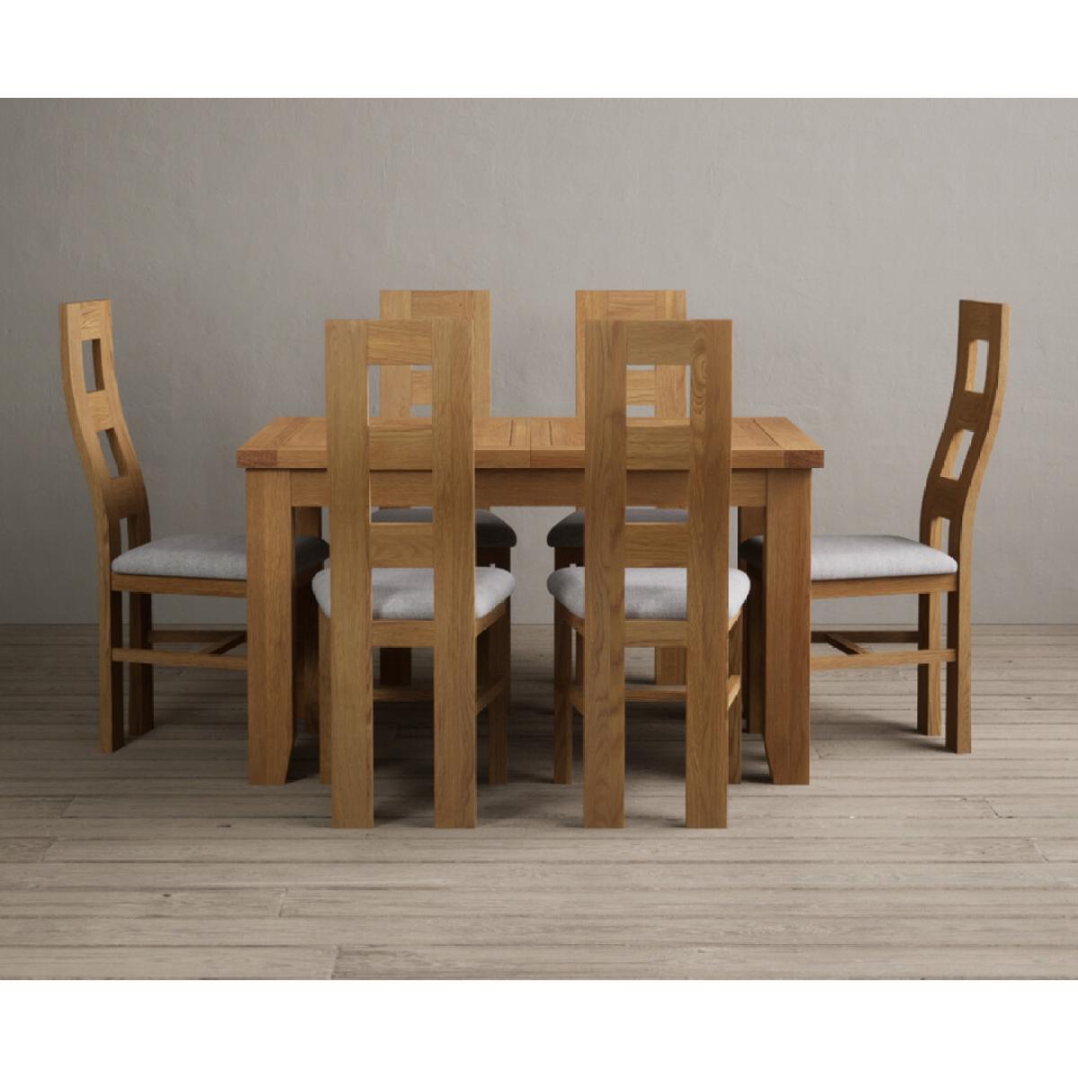 Extending Yateley 130cm Solid Oak Dining Table with 6 Linen Natural Chairs – image 36