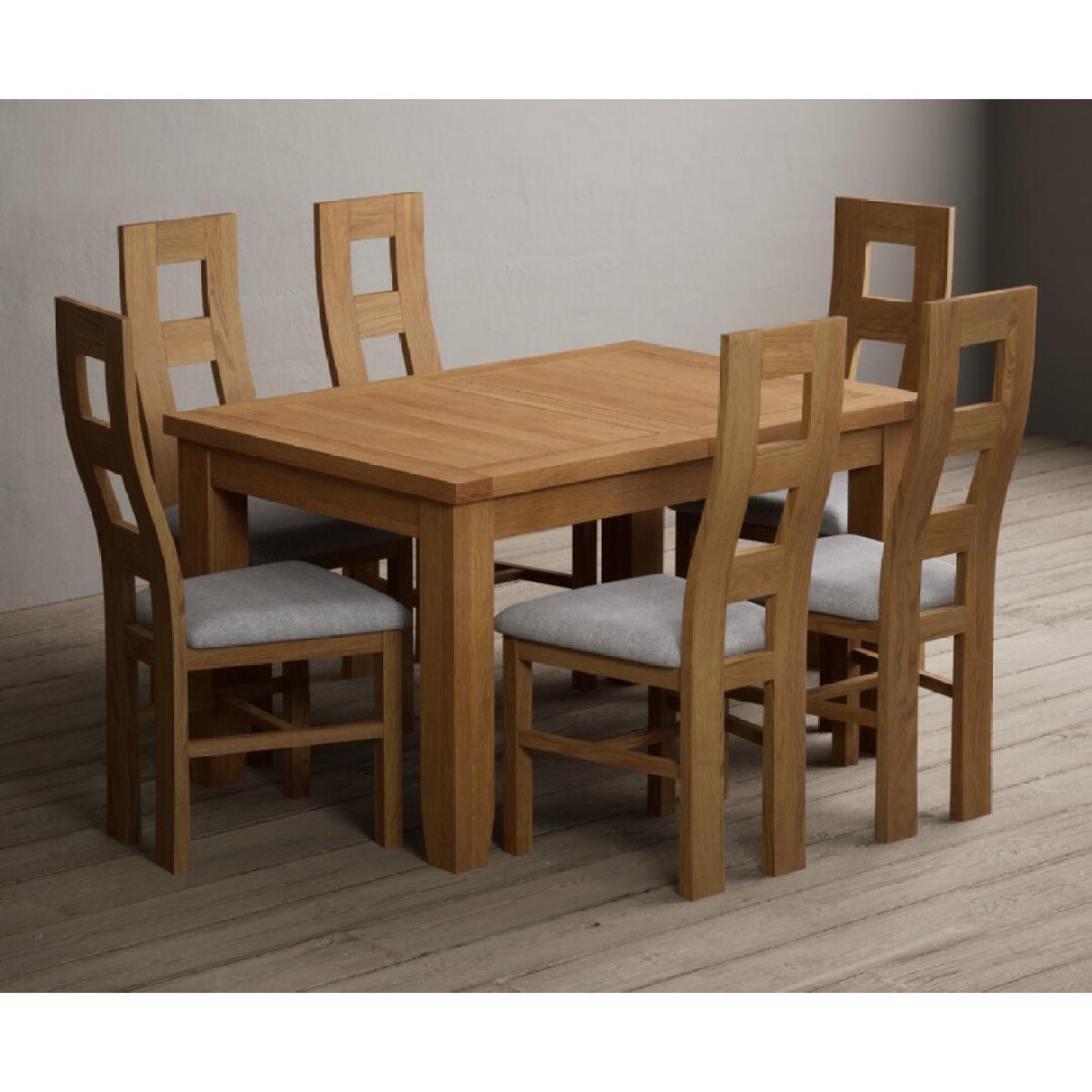 Extending Yateley 130cm Solid Oak Dining Table with 6 Linen Natural Chairs – image 37