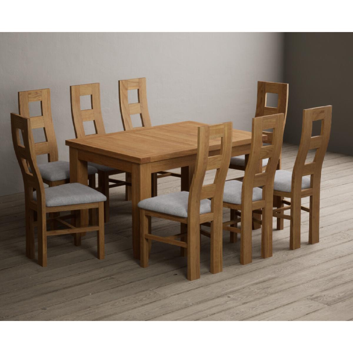 Extending Yateley 130cm Solid Oak Dining Table with 6 Linen Natural Chairs – image 39