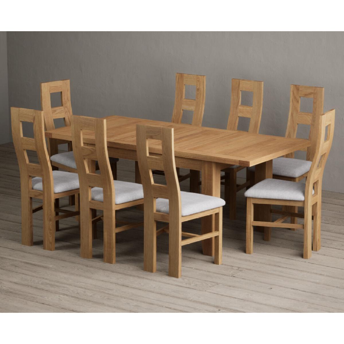 Extending Yateley 130cm Solid Oak Dining Table with 6 Linen Natural Chairs – image 40