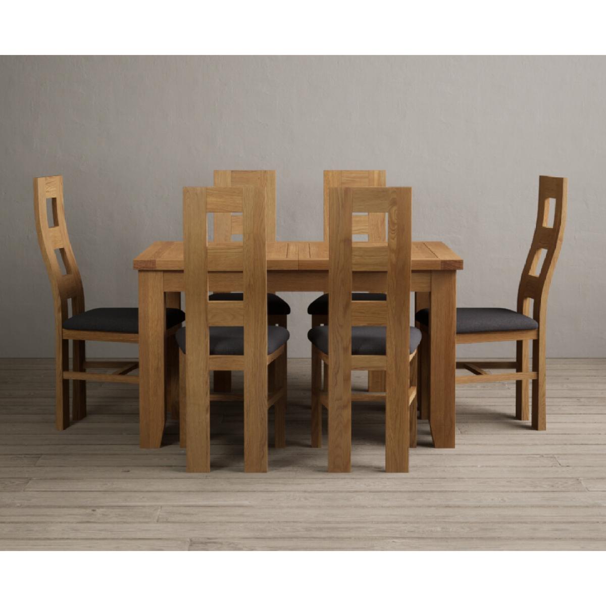 Extending Yateley 130cm Solid Oak Dining Table with 6 Linen Natural Chairs – image 5