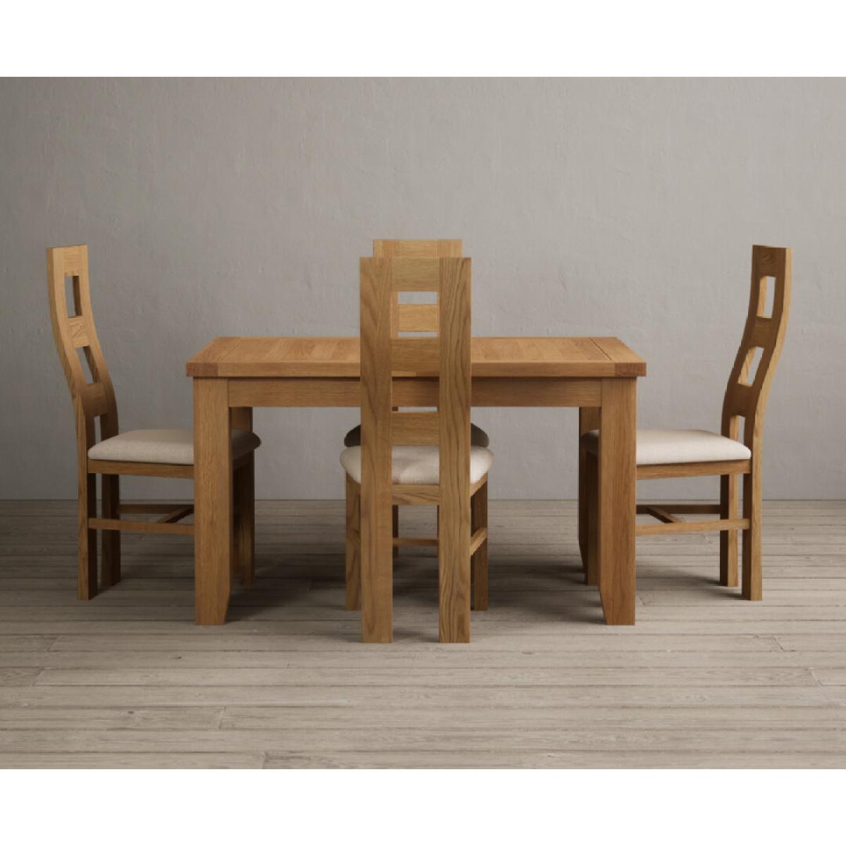 Extending Yateley 130cm Solid Oak Dining Table with 6 Linen Natural Chairs – image 47