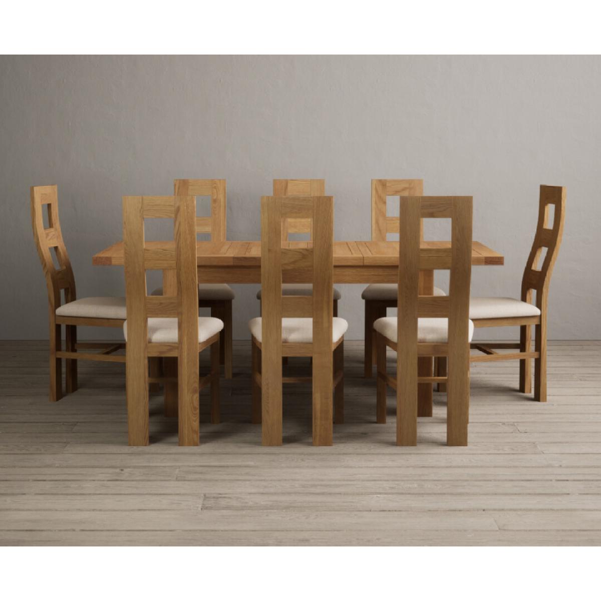 Extending Yateley 130cm Solid Oak Dining Table with 6 Linen Natural Chairs – image 51