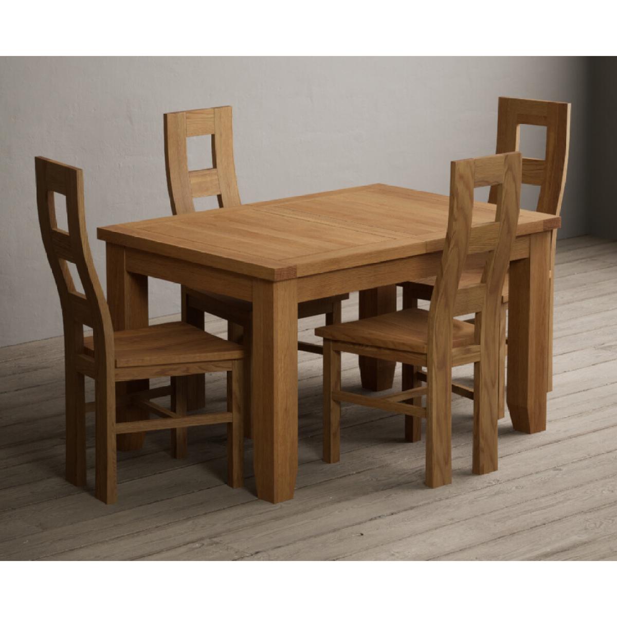 Extending Yateley 130cm Solid Oak Dining Table with 6 Linen Natural Chairs – image 56