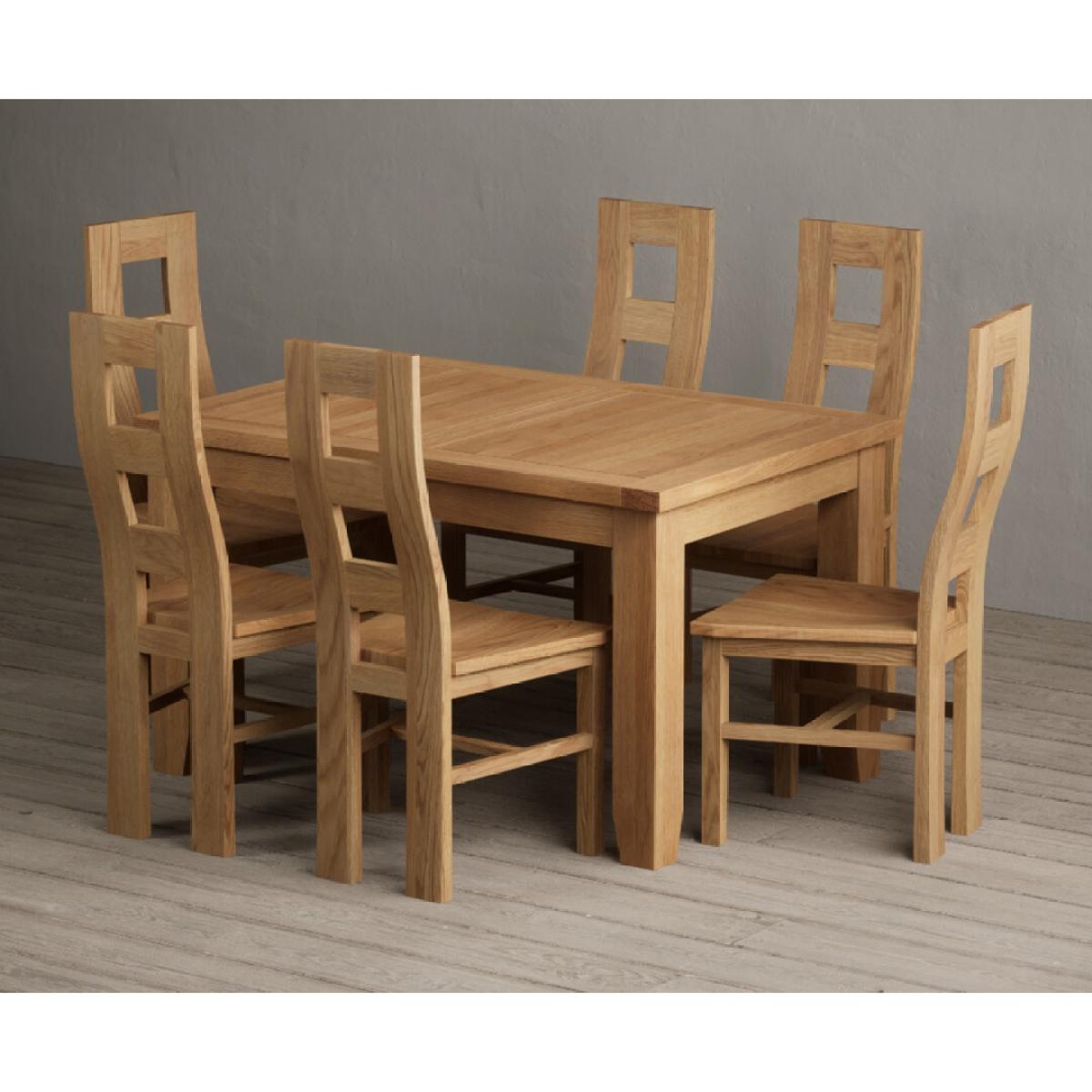 Extending Yateley 130cm Solid Oak Dining Table with 6 Linen Natural Chairs – image 57