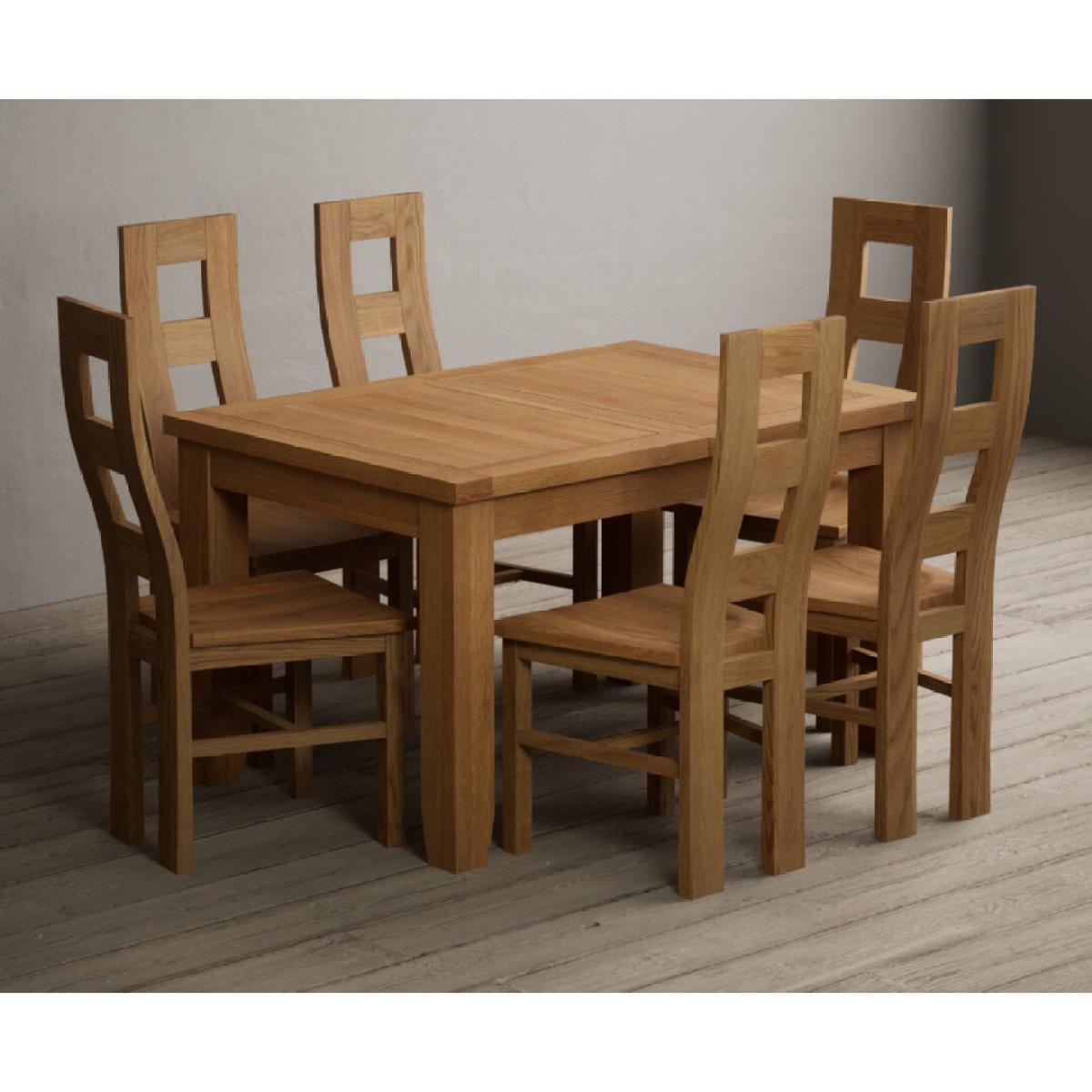 Extending Yateley 130cm Solid Oak Dining Table with 6 Linen Natural Chairs – image 59