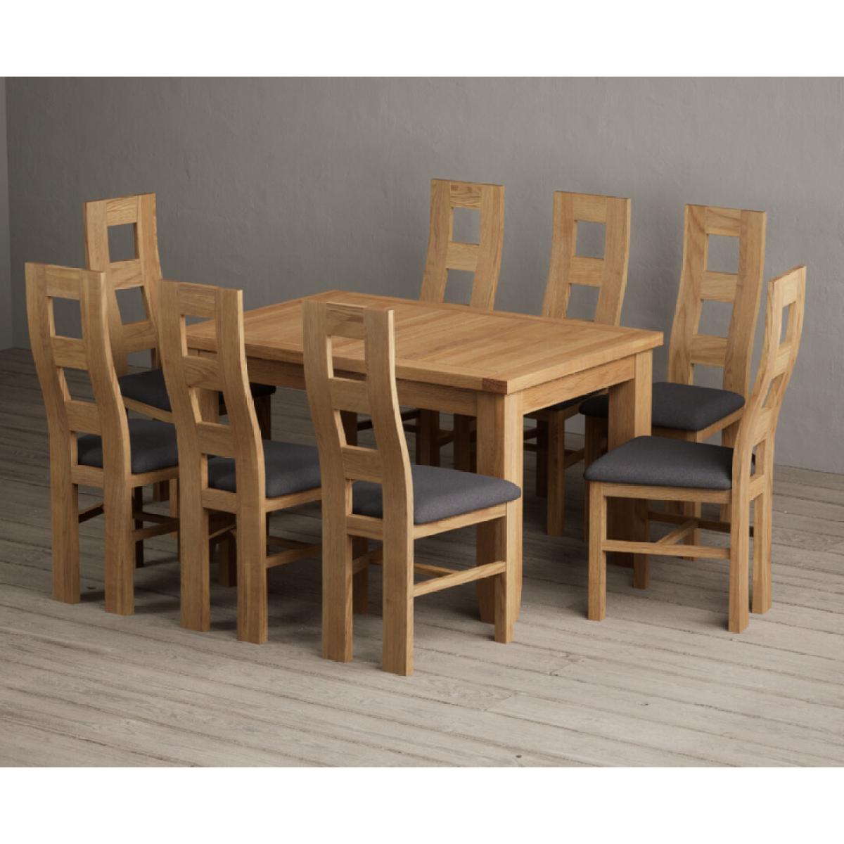 Extending Yateley 130cm Solid Oak Dining Table with 6 Linen Natural Chairs – image 7