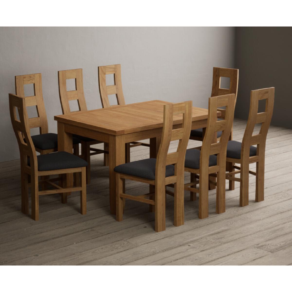 Extending Yateley 130cm Solid Oak Dining Table with 6 Linen Natural Chairs – image 9
