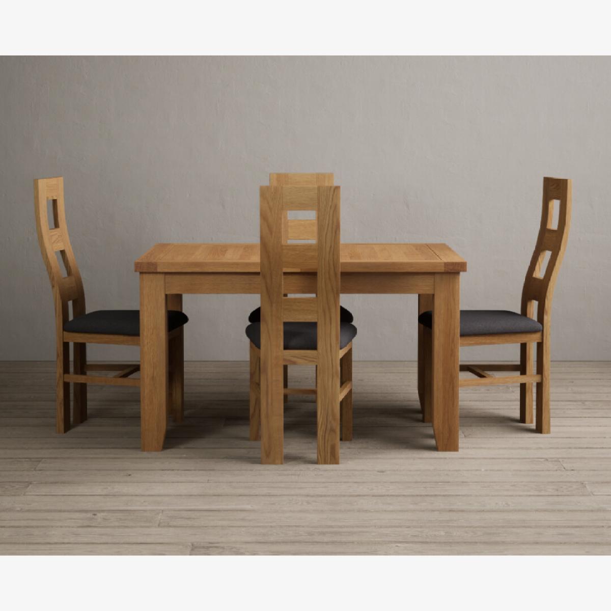 Extending Yateley 130cm Solid Oak Dining Table with 6 Linen Natural Chairs – image 1