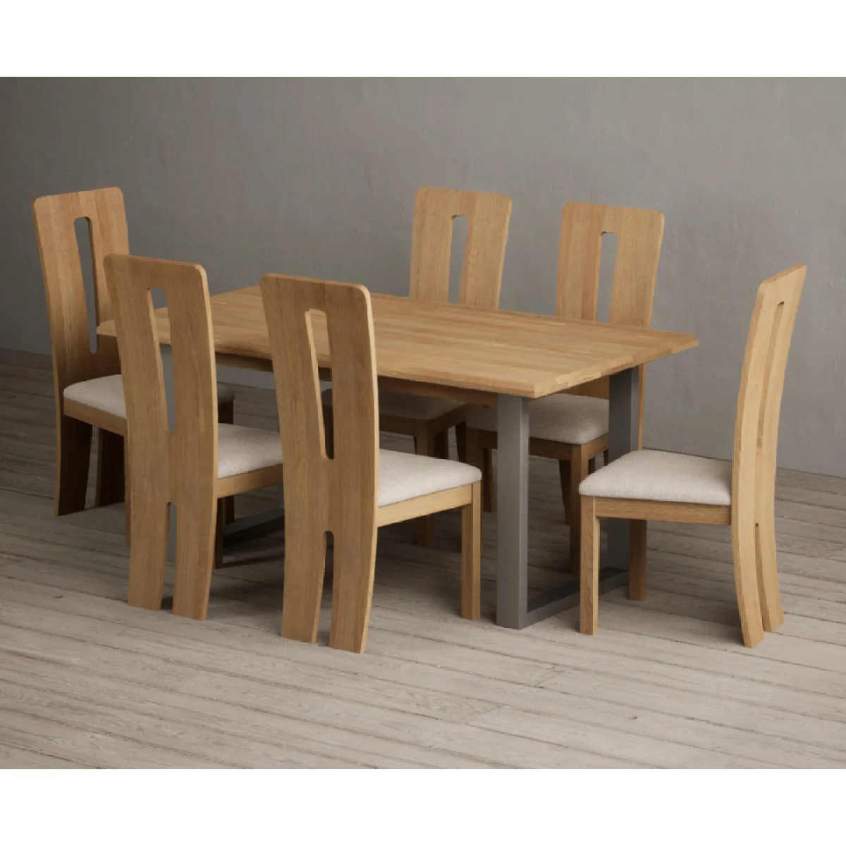 Parker 160cm Solid Oak Dining Table with 6 Linen Lucca Chairs – image 5