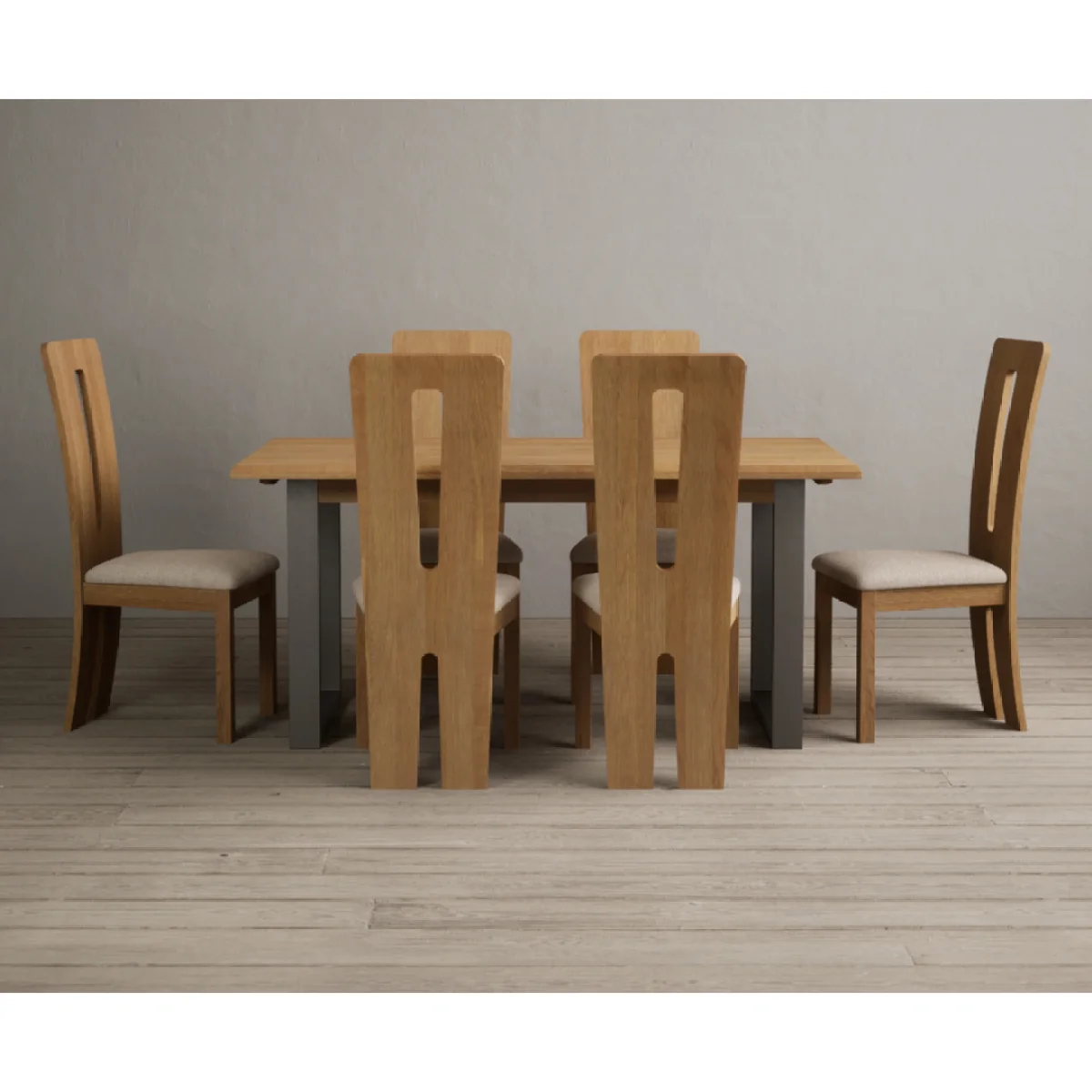 Parker 160cm Solid Oak Dining Table with 6 Linen Lucca Chairs – image 6