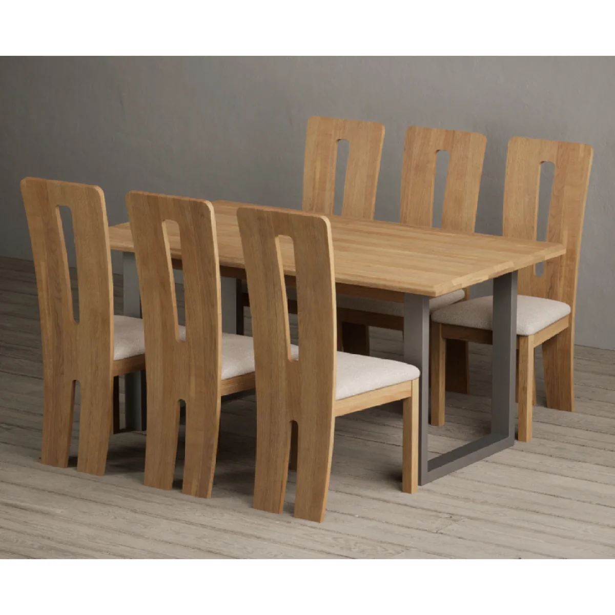 Parker 160cm Solid Oak Dining Table with 6 Linen Lucca Chairs – image 7