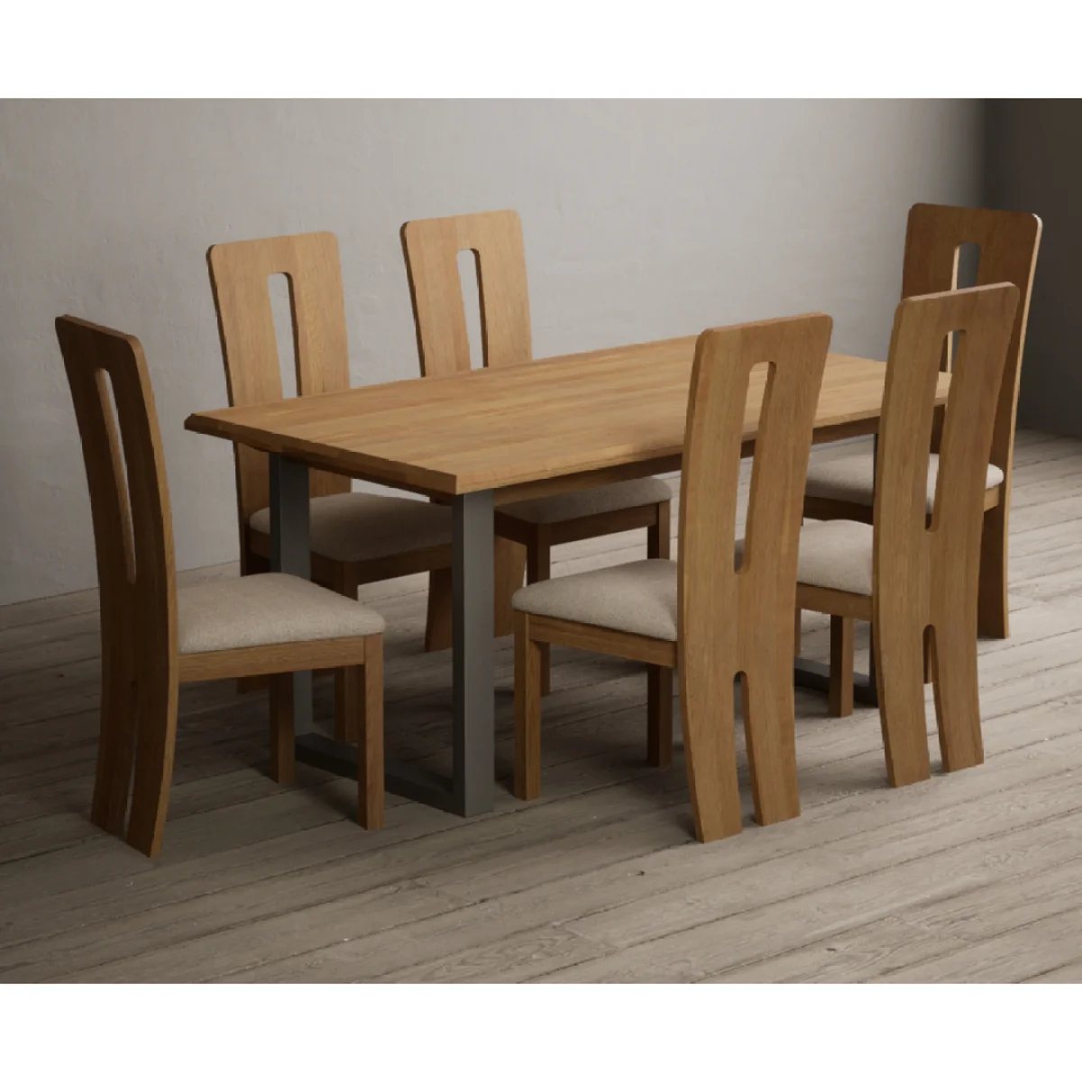 Parker 160cm Solid Oak Dining Table with 6 Linen Lucca Chairs – image 8