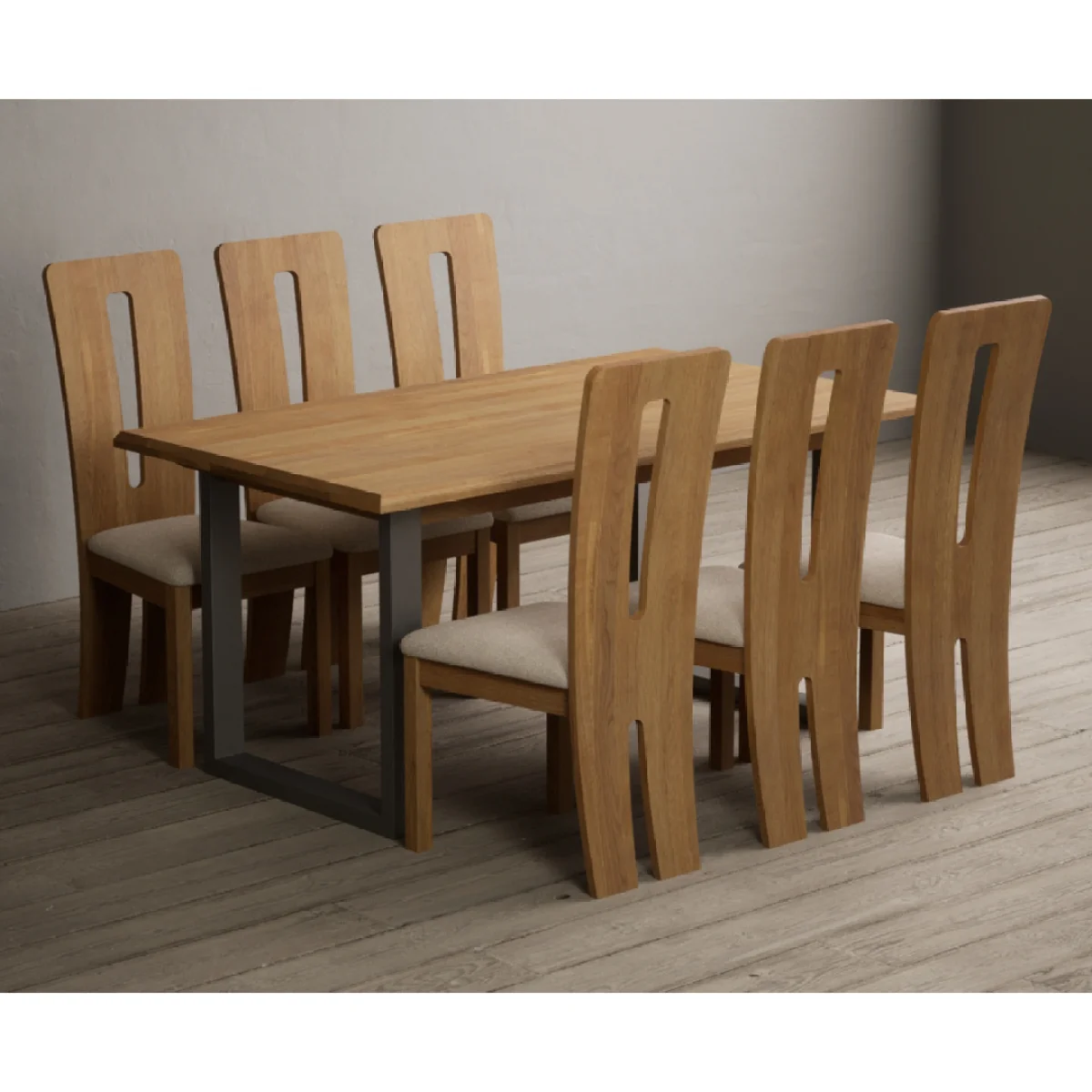 Parker 160cm Solid Oak Dining Table with 6 Linen Lucca Chairs – image 9