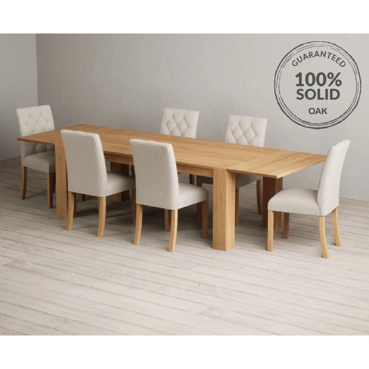 Extending Sheringham 200cm Solid Oak Dining Table with 6 Natural Isabella Chairs – image 2
