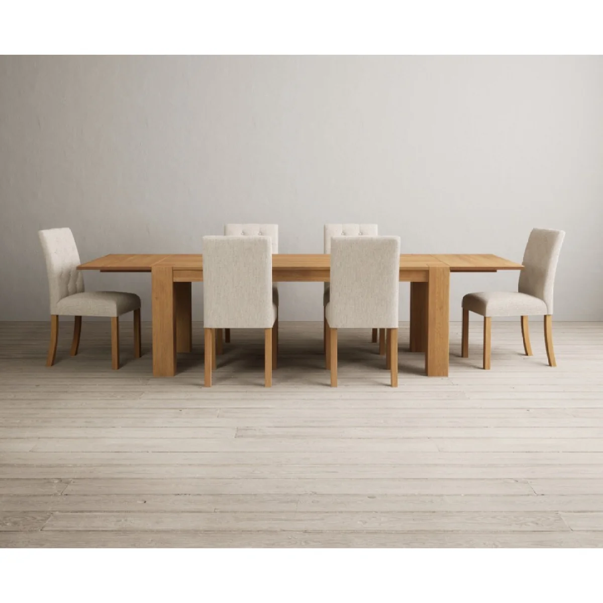 Extending Sheringham 200cm Solid Oak Dining Table with 6 Natural Isabella Chairs – image 3