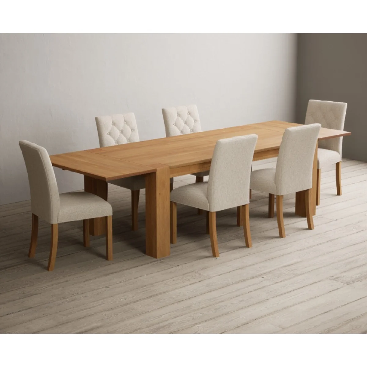 Extending Sheringham 200cm Solid Oak Dining Table with 6 Natural Isabella Chairs – image 4