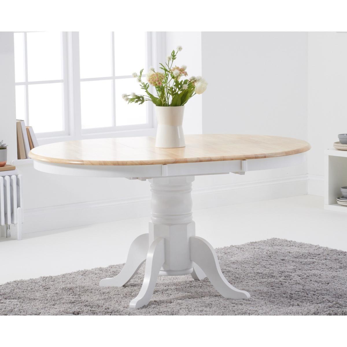 Epsom Oak and White Round Pedestal Extending Table with Epsom Chairs with Grey Fabric Seats - Oak and White, 4 Chairs – image 4