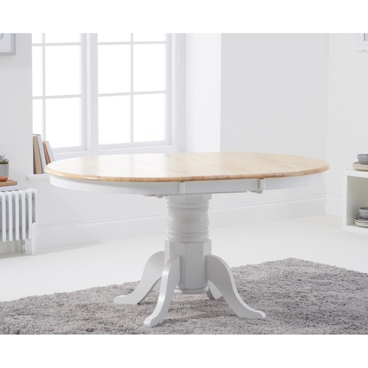 Epsom Oak and White Round Pedestal Extending Table with Epsom Chairs with Grey Fabric Seats - Oak and White, 4 Chairs – image 5