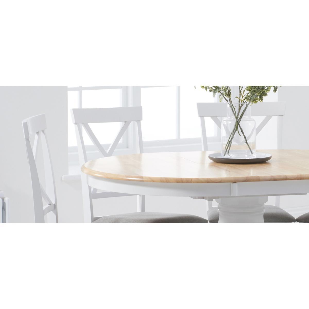 Epsom Oak and White Round Pedestal Extending Table with Epsom Chairs with Grey Fabric Seats - Oak and White, 4 Chairs – image 9