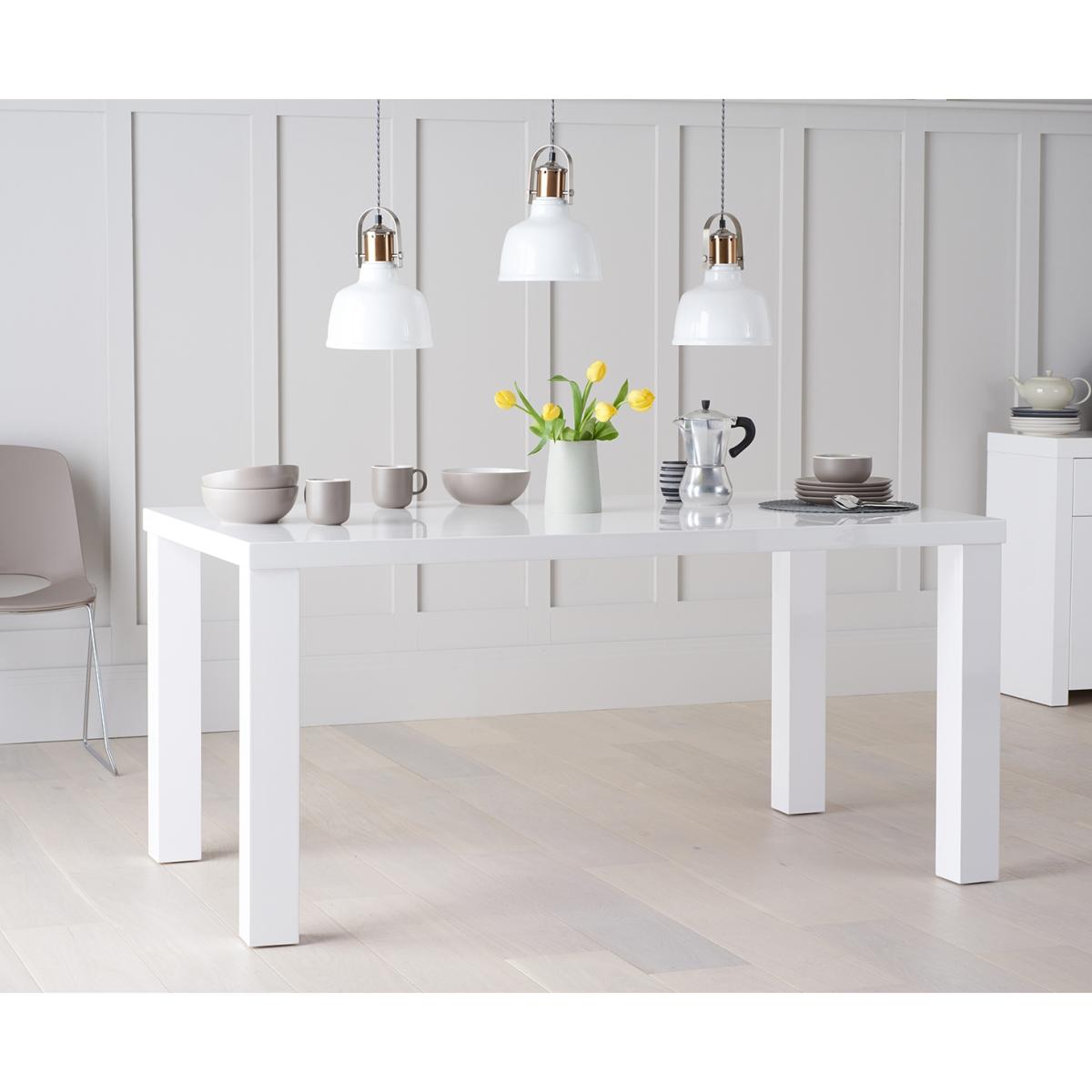 Atlanta 160cm White High Gloss Dining Table with 4 Grey Austin Chairs with 2 Grey Benches – image 3