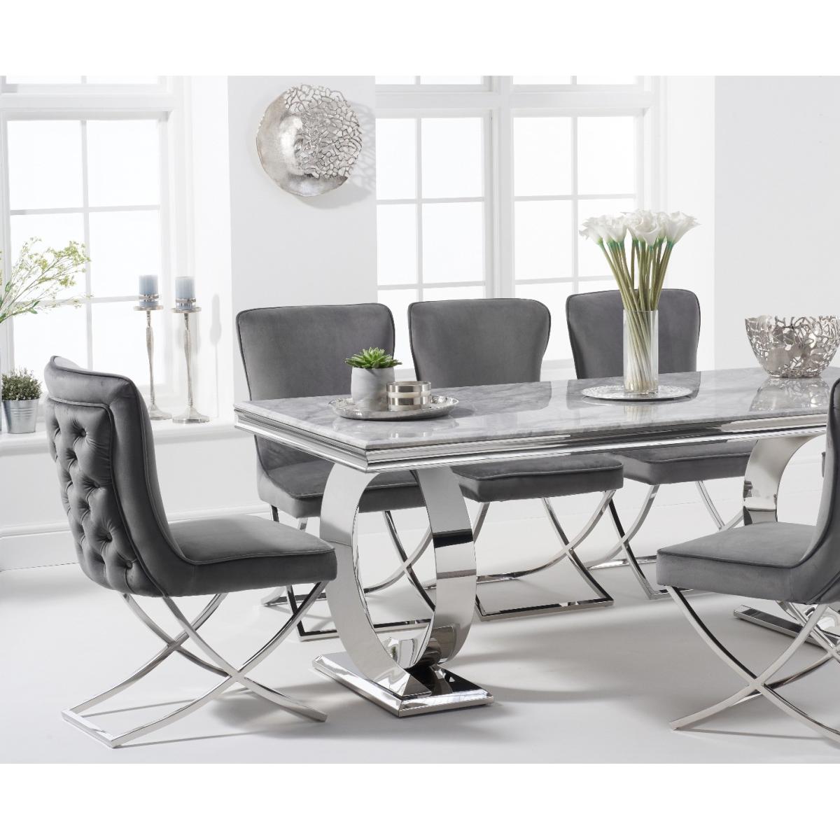 Fabio 200cm Marble Dining Table With 8 Grey Lorenzo Velvet Chairs – image 2