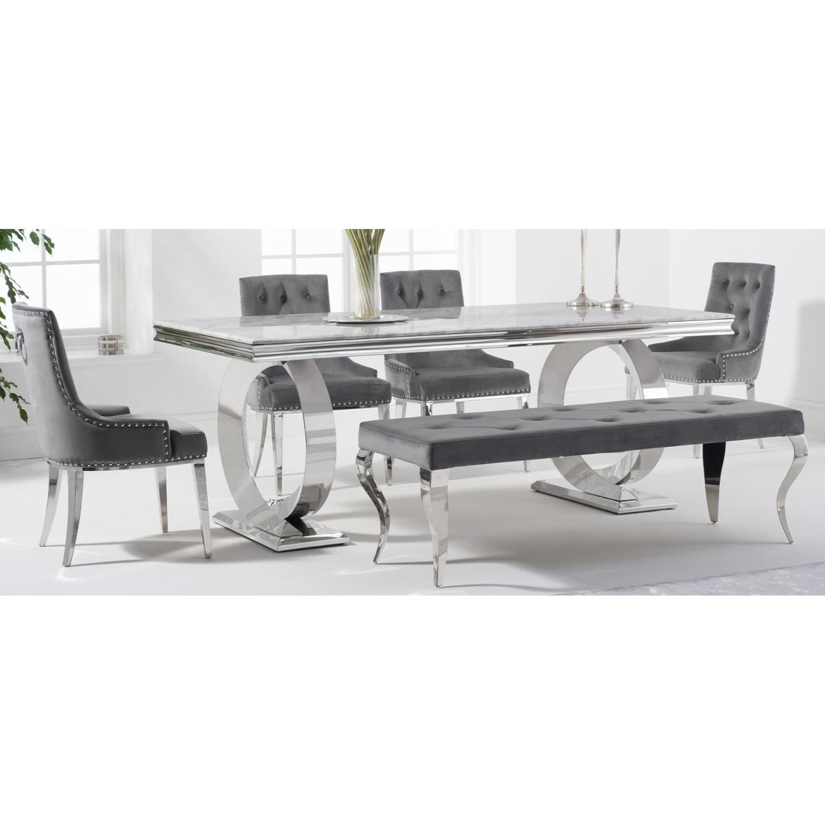 Fabio 200cm Marble Dining Table With 8 Grey Lorenzo Velvet Chairs – image 16