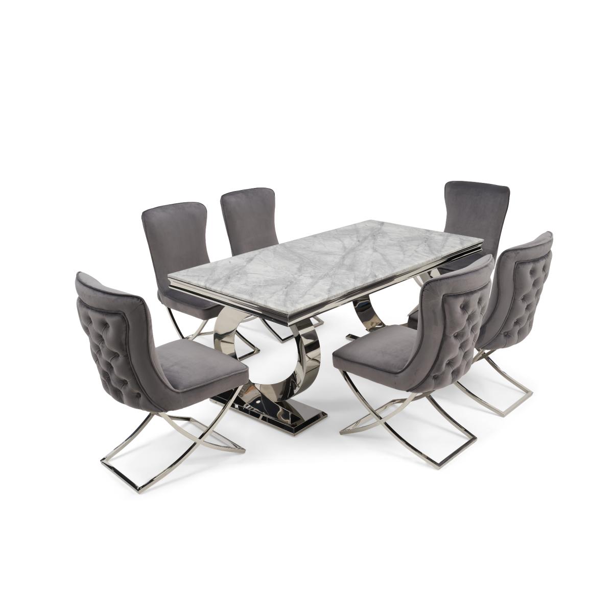 Fabio 200cm Marble Dining Table With 8 Grey Lorenzo Velvet Chairs – image 7