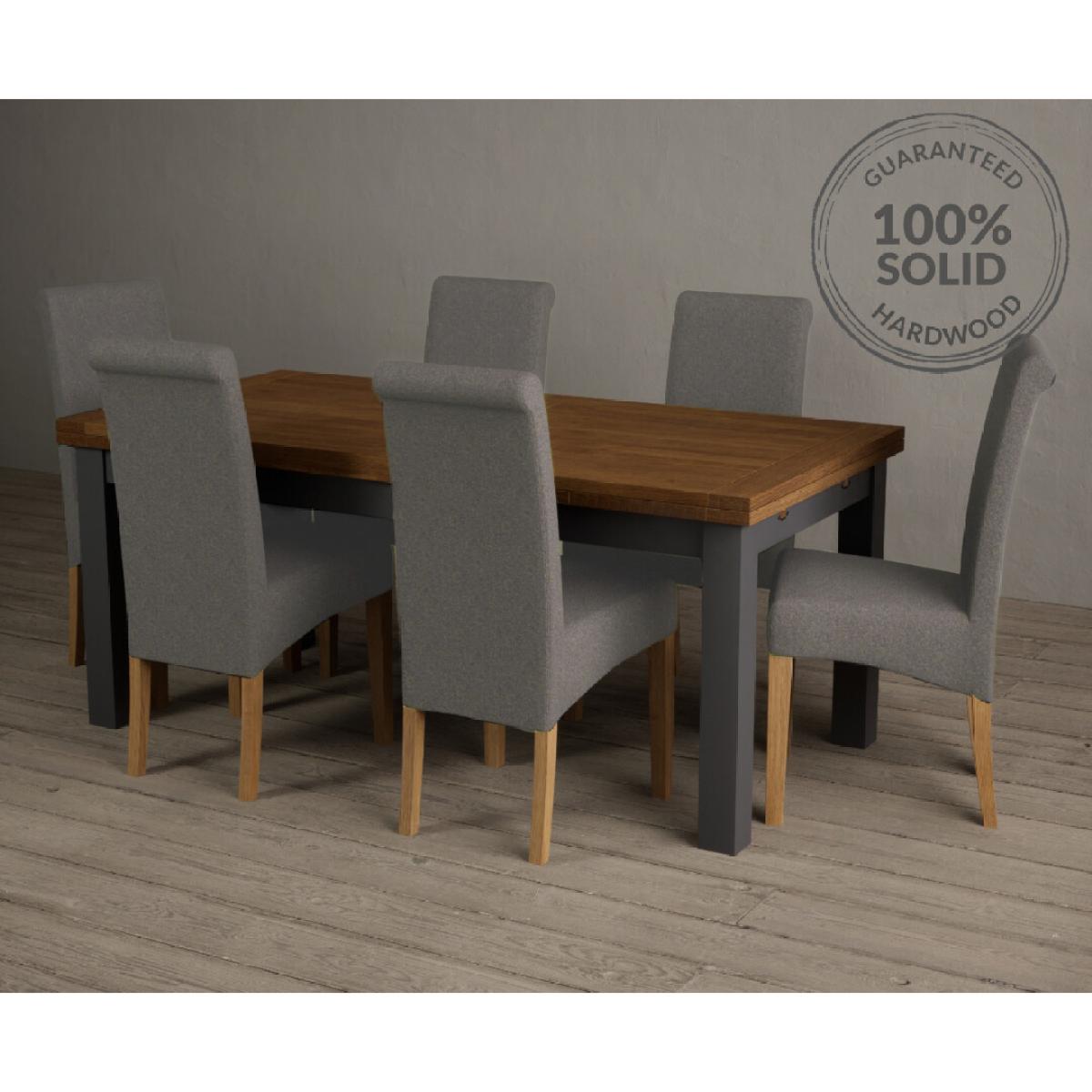 Extending Hampshire 180cm Oak and Charcoal Grey Dining Table With 8 Natural Scroll Back Chairs – image 2